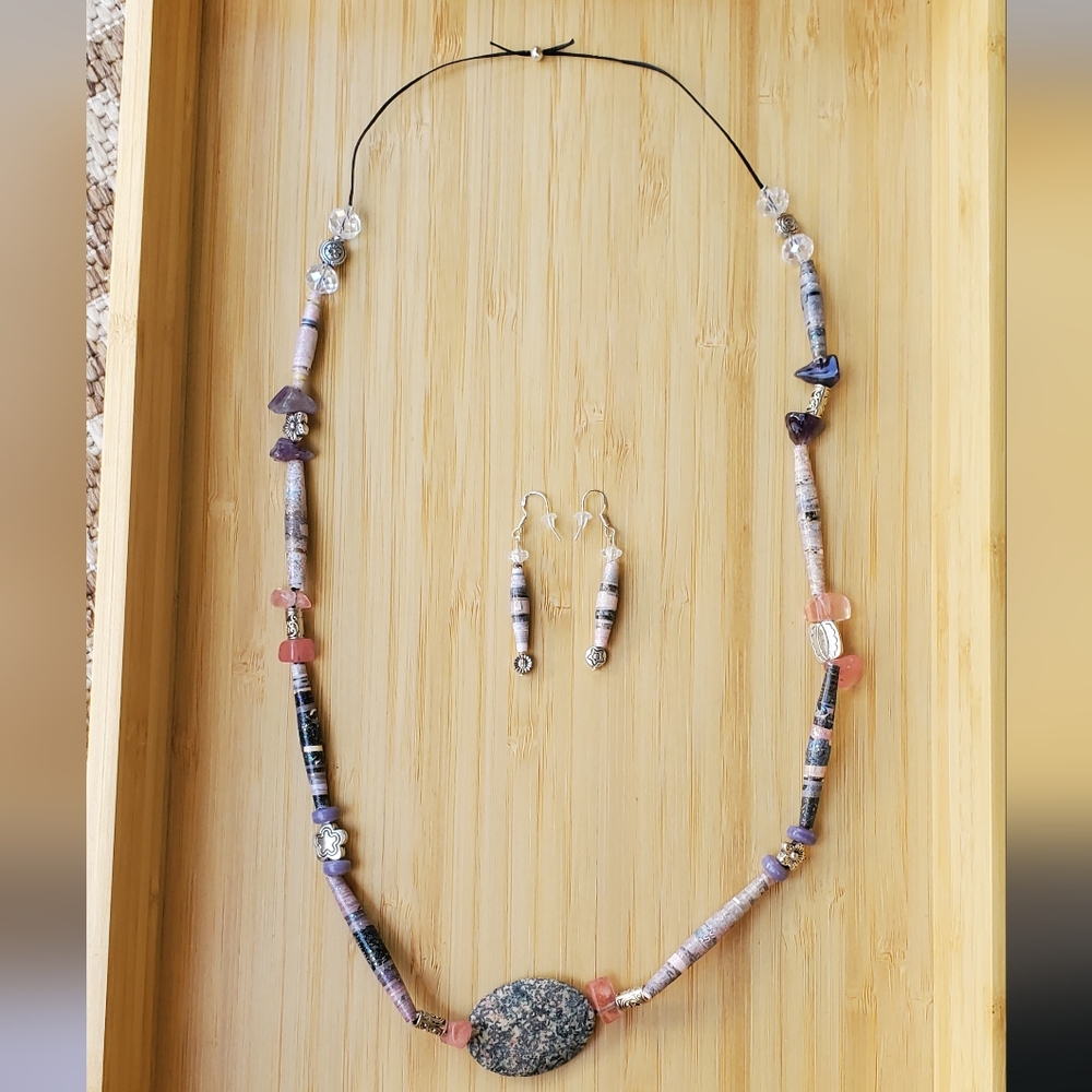 Necklace and Earrings Set Beaded Handmade